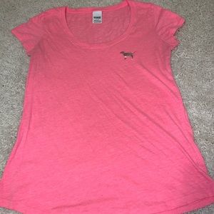 Victoria’s Secret Pink neon pink scoop neck logo t